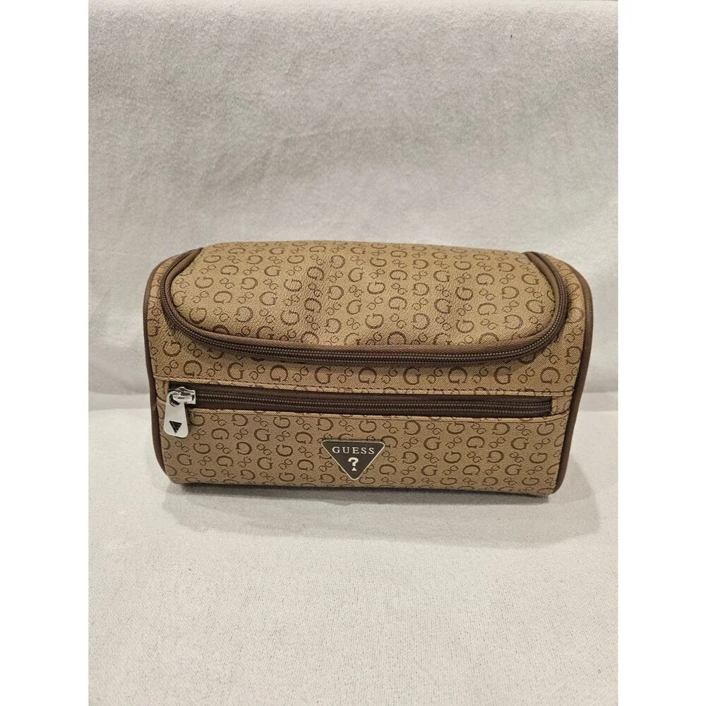 GUESS Monogram Travel Toiletry  Case Cosmetic Bag With Zipper Top Front Unisex